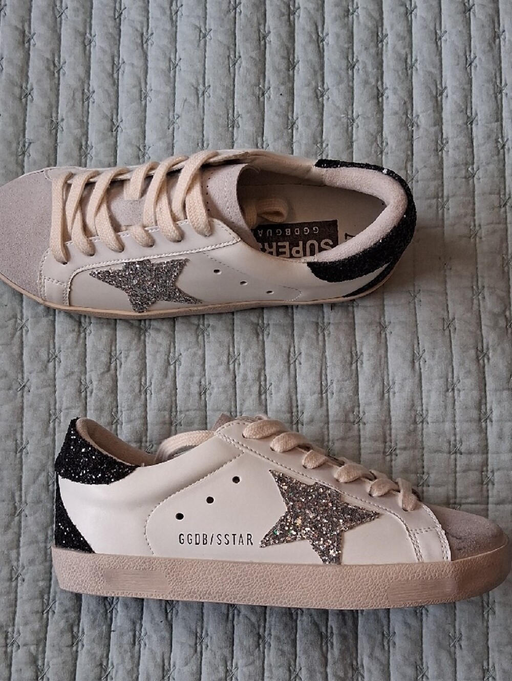 White Golden Goose Women's Sneaker with Silver Glitter Star - Picture 6 of 11